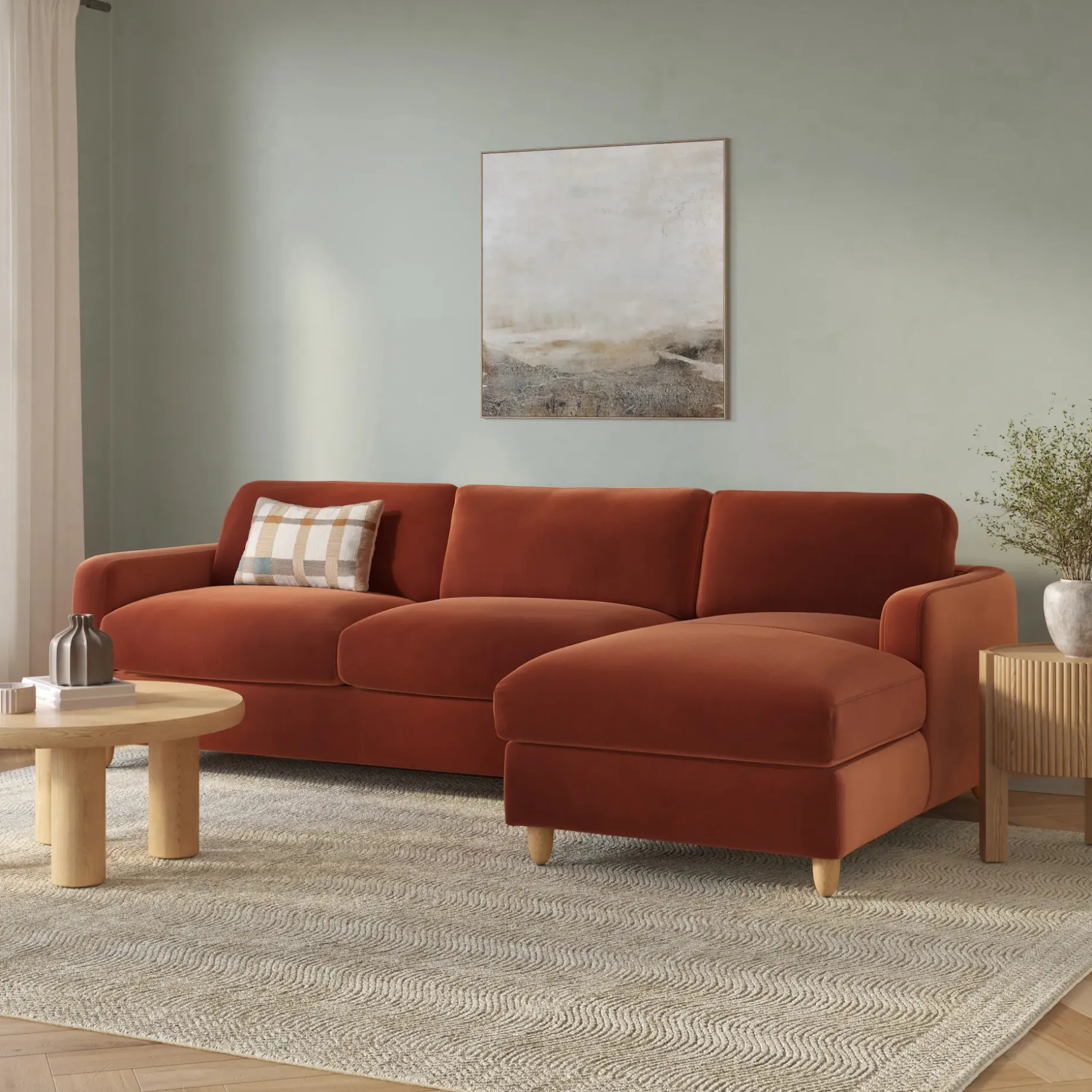 Vati 114" Velvet Right Storage Sleeper Sectional - Hale Rust