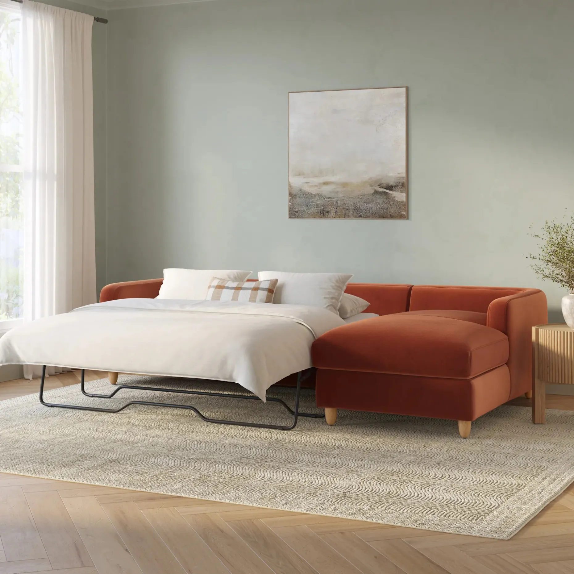 Vati 114" Velvet Right Storage Sleeper Sectional - Hale Rust