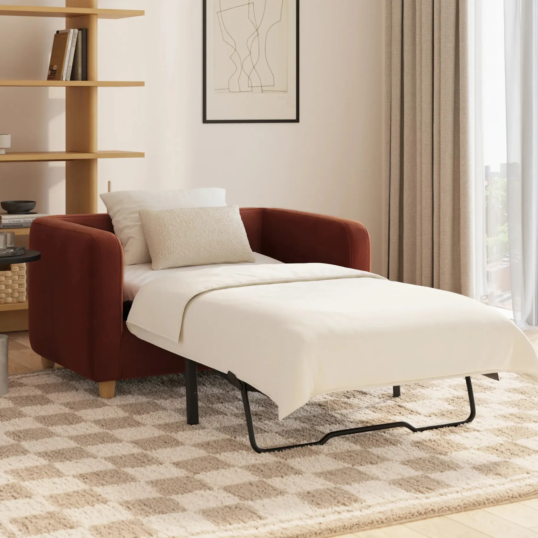 Vati 53" Velvet Sleeper Chair - Hale Rust