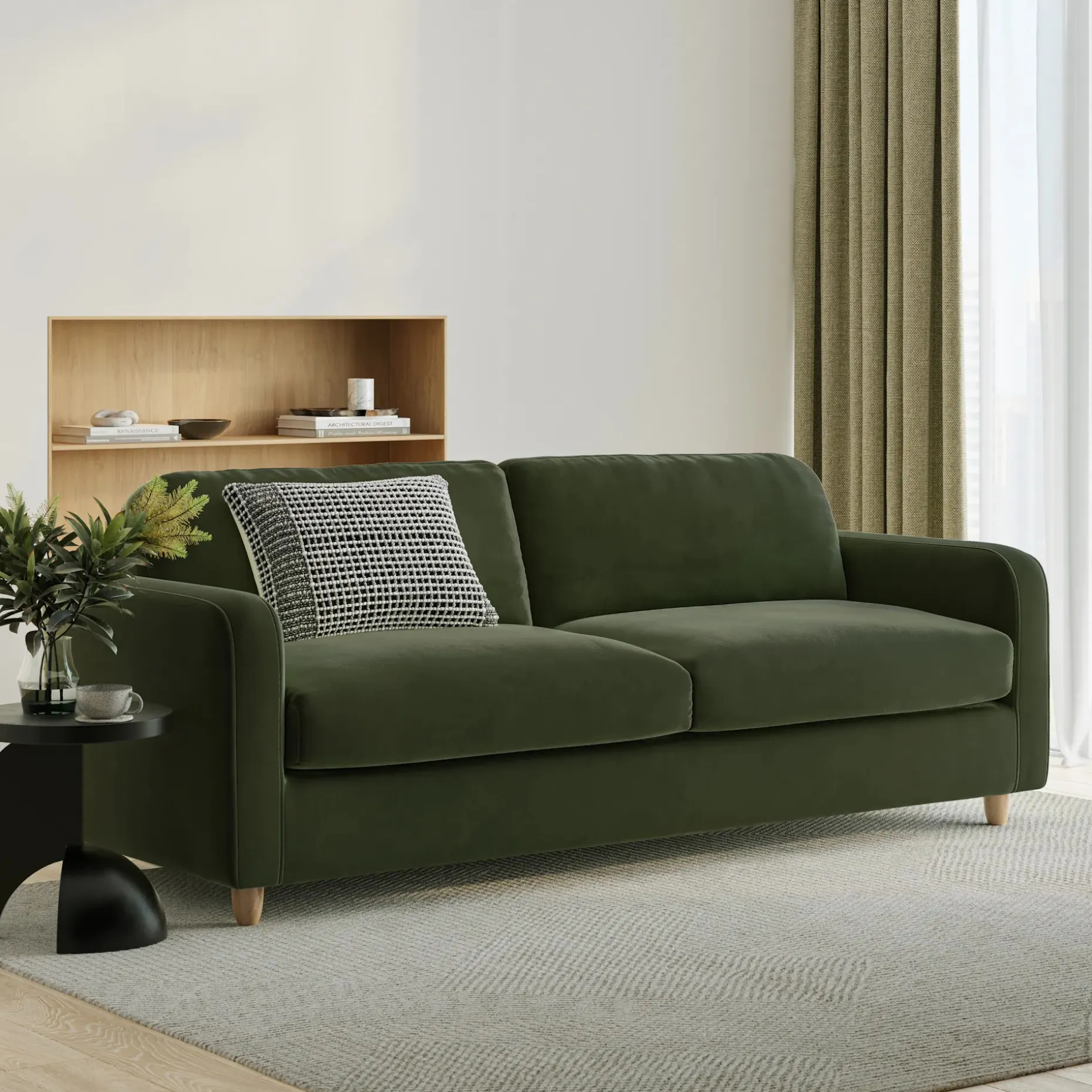 Vati 92" Velvet Sofa - Natural Oak and Hale Fir Green