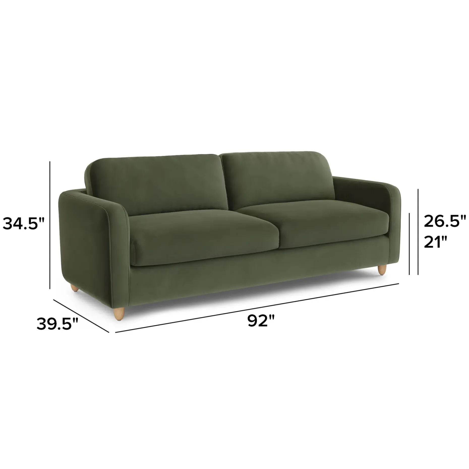Vati 92" Velvet Sofa - Natural Oak and Hale Fir Green