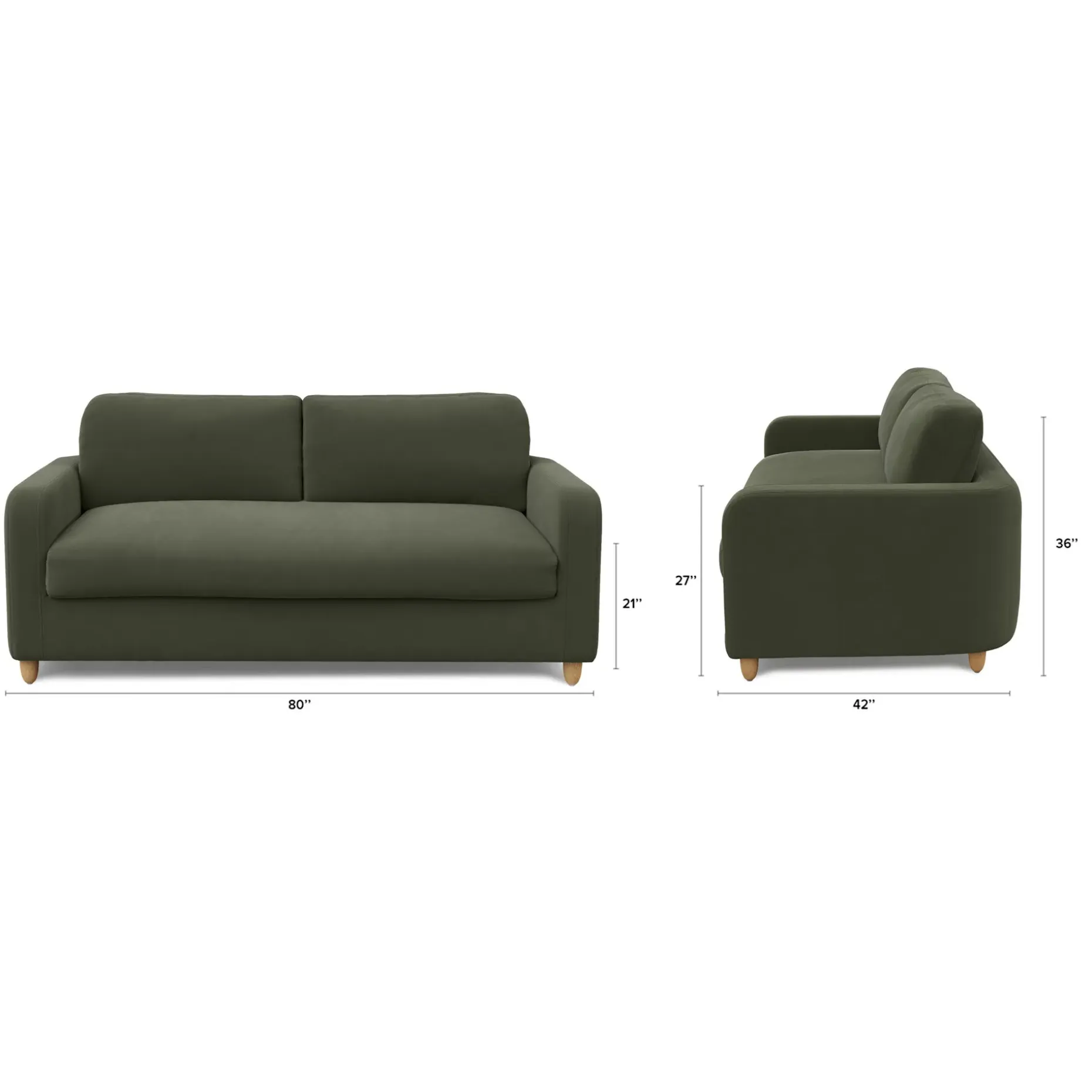 Vati 80" Velvet Storage Sofa - Natural Oak and Hale Fir Green