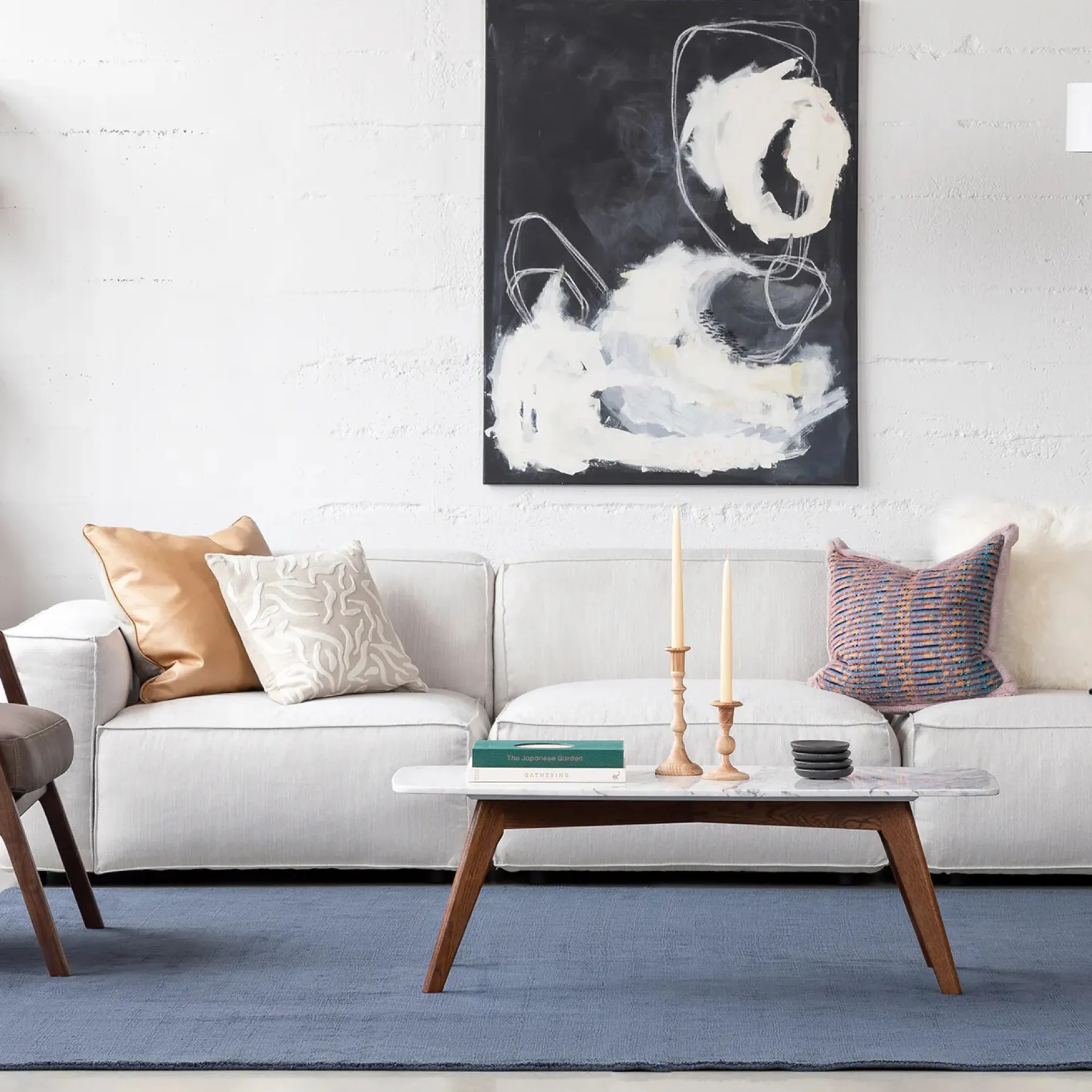 Vena 43.5" Marble Coffee Table - Walnut