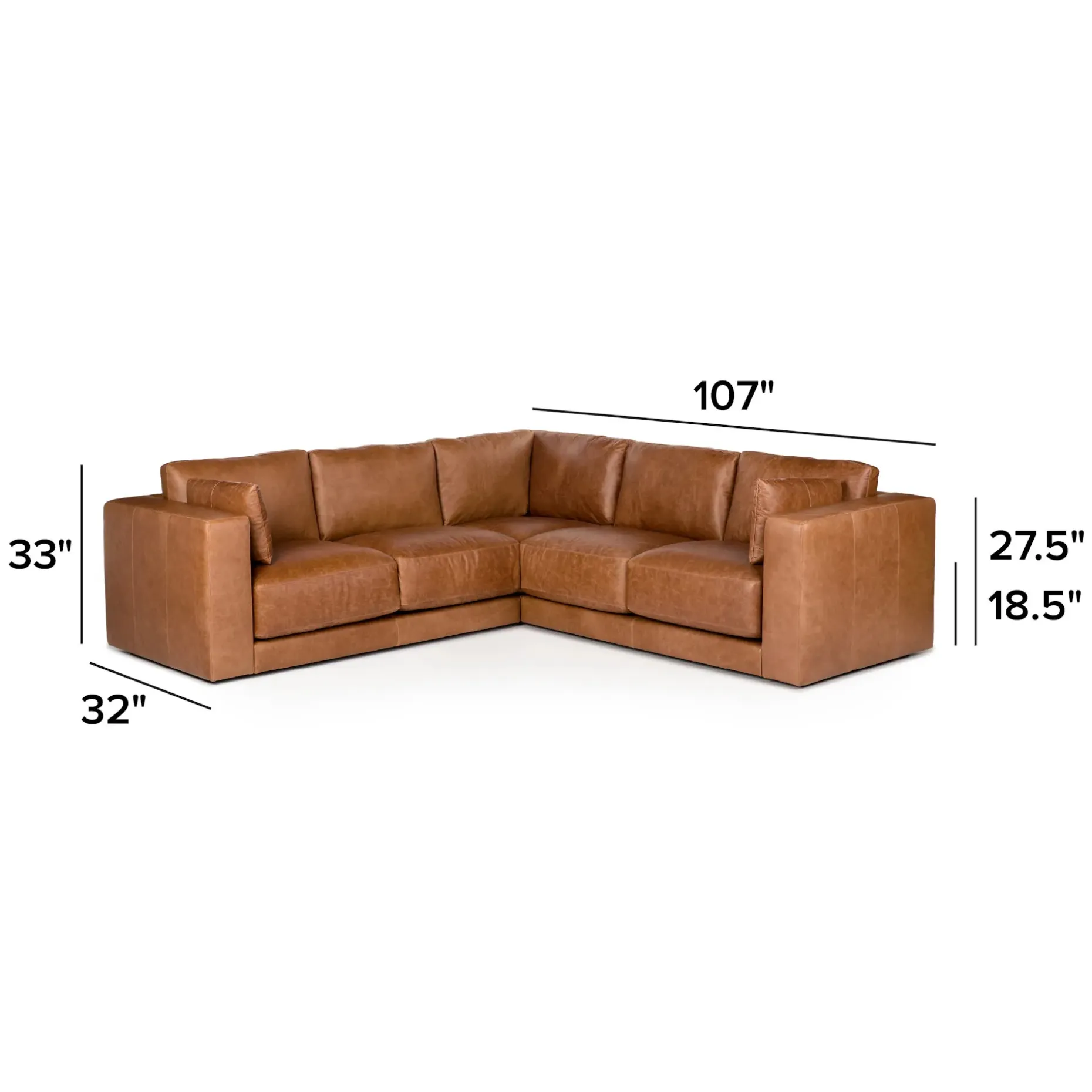 Whitmore 107" Leather Corner Sectional - Salerno Tan
