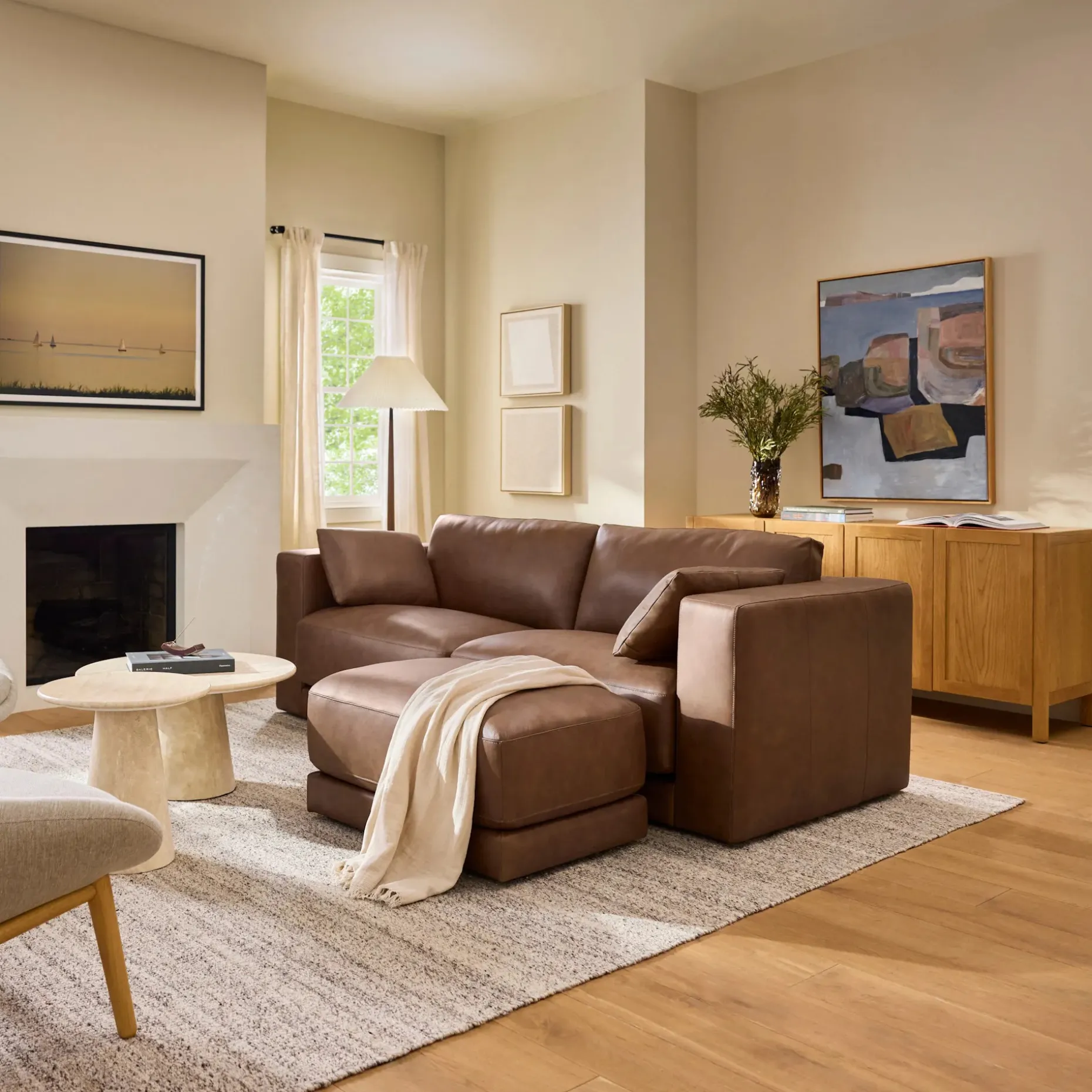 Whitmore 33" Leather Ottoman - Lucia Brown