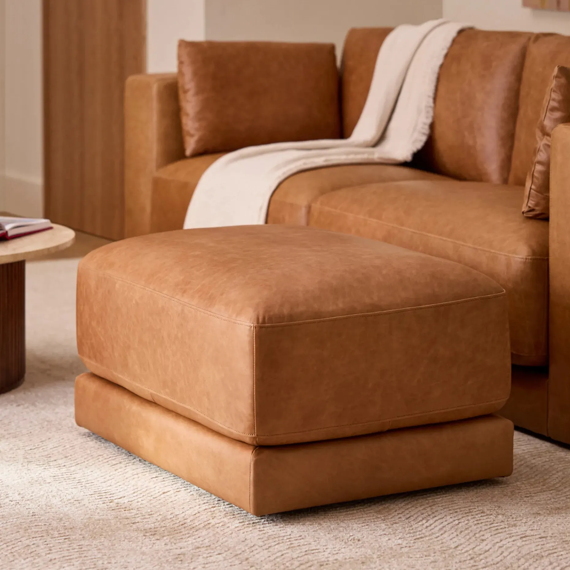 Whitmore 33" Leather Ottoman - Salerno Tan