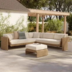 Willa 107.25" Outdoor Wicker Corner Sectional Set - Dravite Ivory