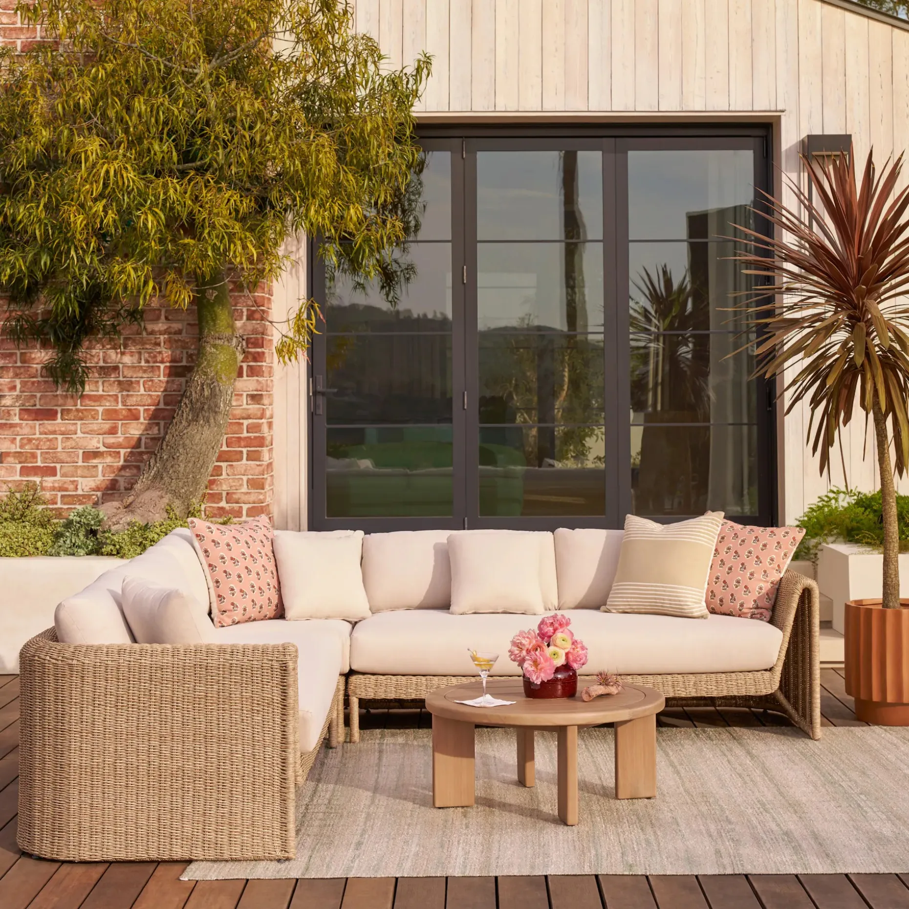 Willa 107.25" Outdoor Wicker Corner Sectional - Dravite Ivory