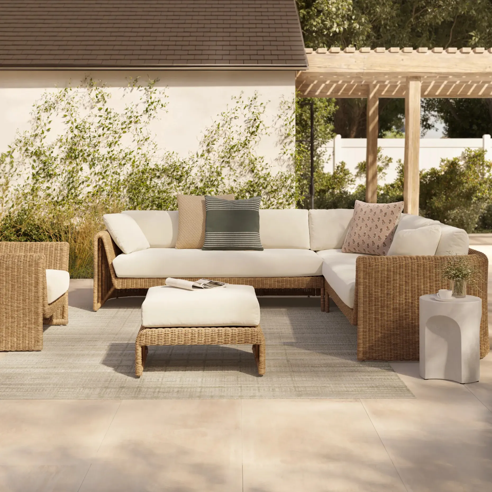 Willa 107.25" Outdoor Wicker Corner Sectional - Dravite Ivory