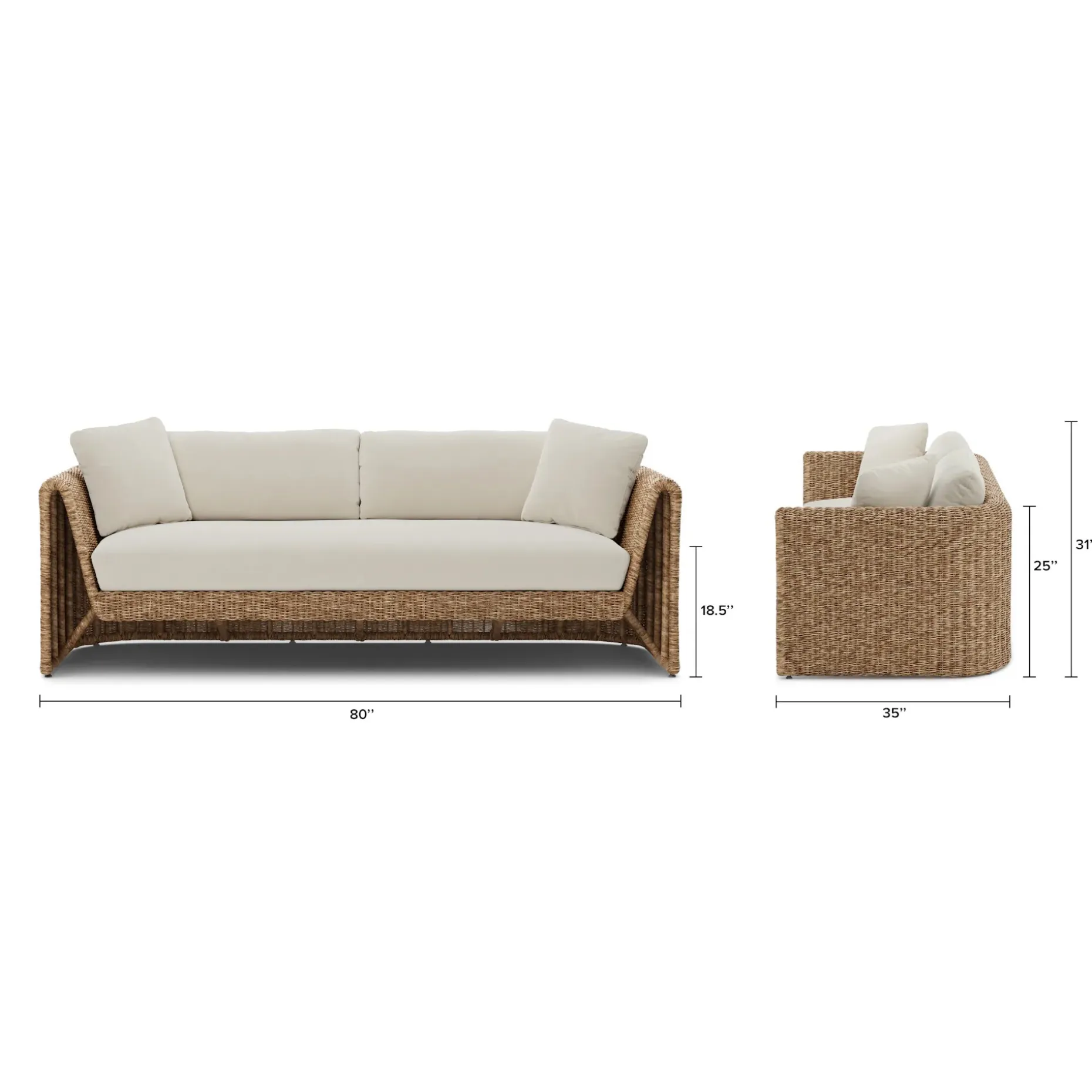 Willa 80" Outdoor Wicker Sofa Set - Dravite Ivory