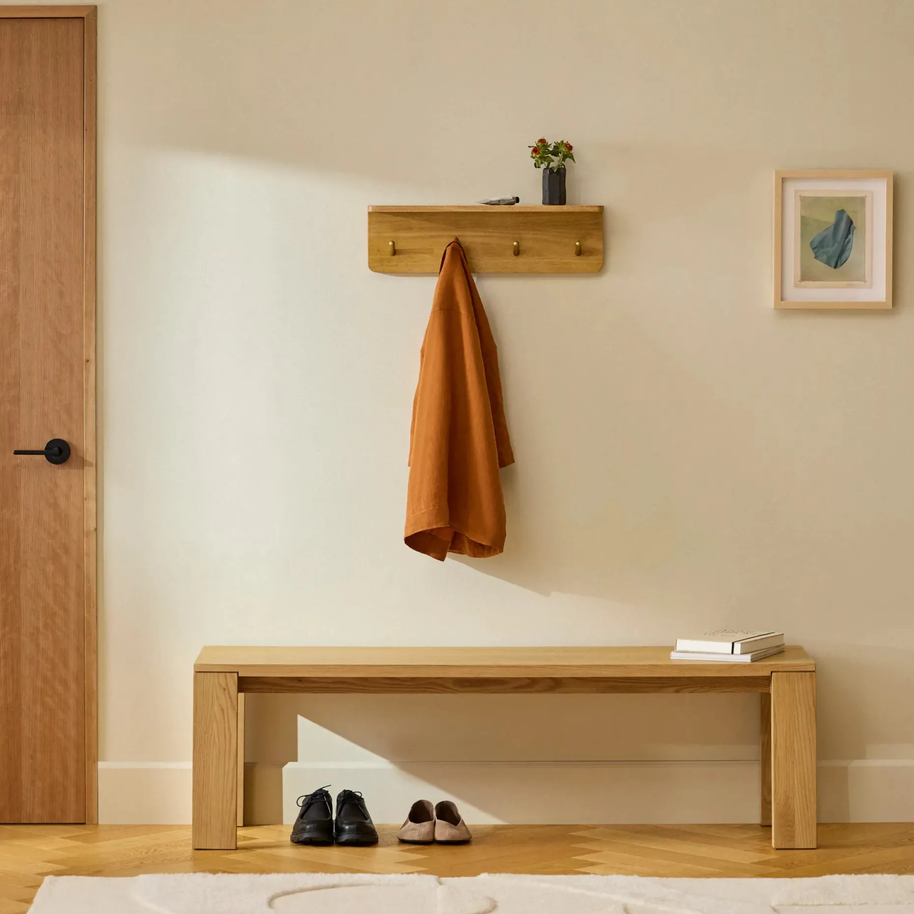 Williams 24" Shelf and Coat Rack - Brass and Oak