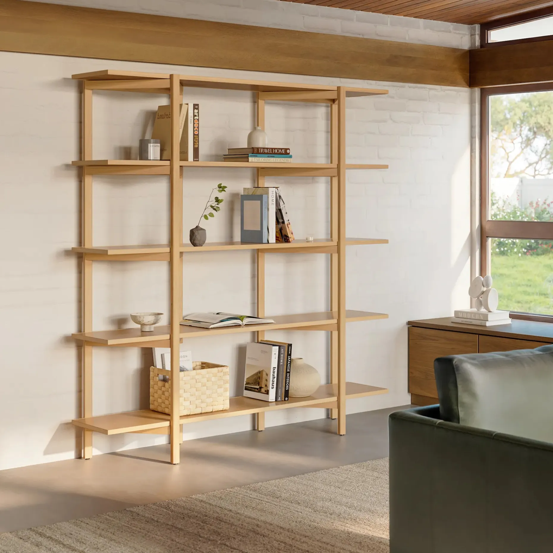 Zander 75" Shelving Unit - White Oak